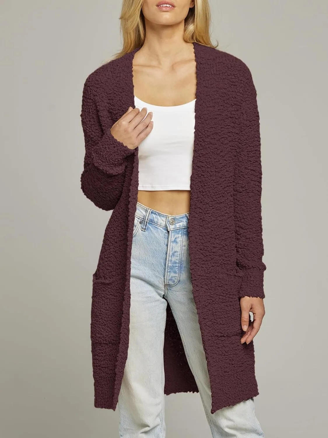 MEROKEETY Women's Long Sleeve Soft Chunky Knit Sweater Open Front Cardigans Outwear Coat