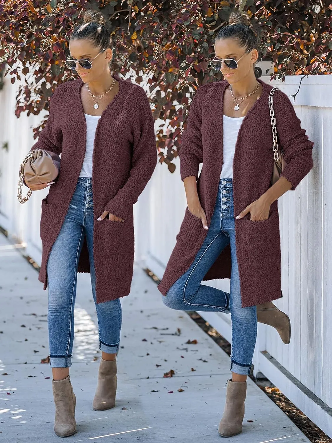 MEROKEETY Women's Long Sleeve Soft Chunky Knit Sweater Open Front Cardigans Outwear Coat