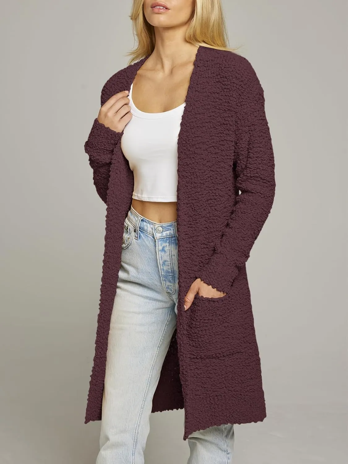 MEROKEETY Women's Long Sleeve Soft Chunky Knit Sweater Open Front Cardigans Outwear Coat