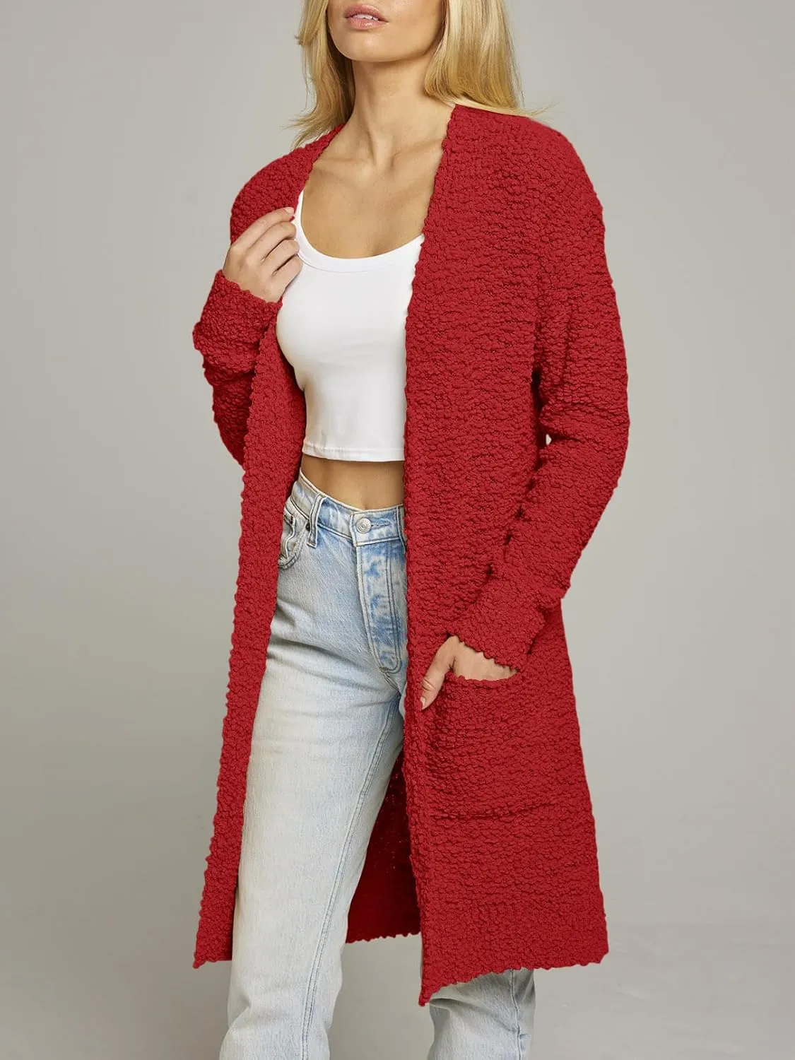 MEROKEETY Women's Long Sleeve Soft Chunky Knit Sweater Open Front Cardigans Outwear Coat