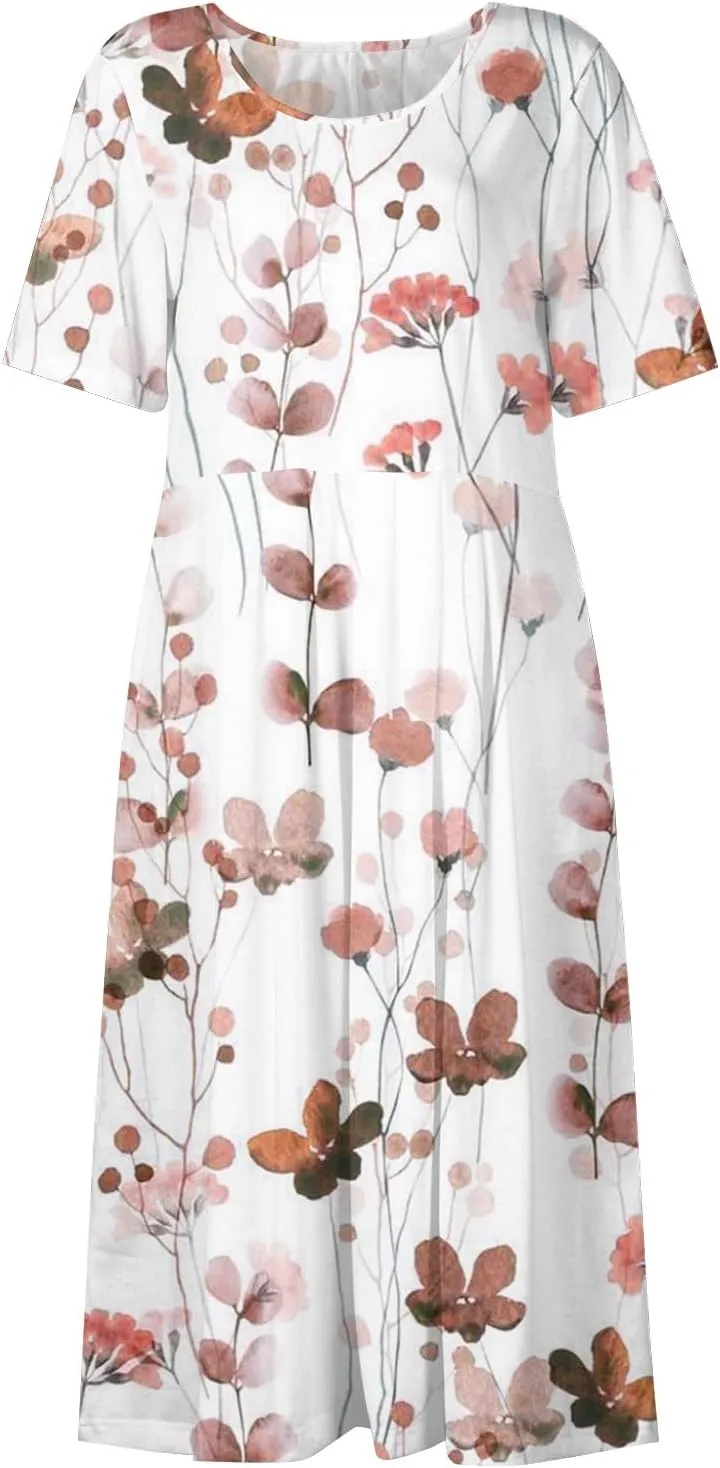 Midi Dresses for Women,Short Sleeve Elegant Formal Ruched Flowy Trendy Plus Size Casual Summer Wedding Guest Dress