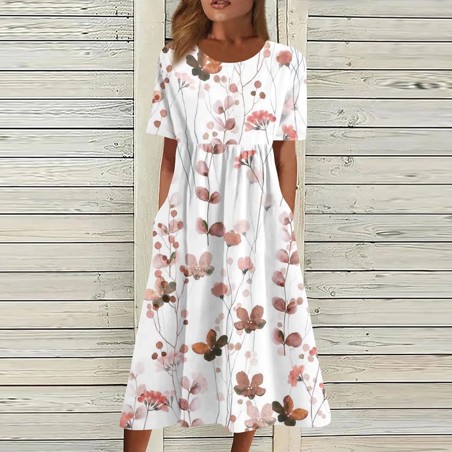 Midi Dresses for Women,Short Sleeve Elegant Formal Ruched Flowy Trendy Plus Size Casual Summer Wedding Guest Dress
