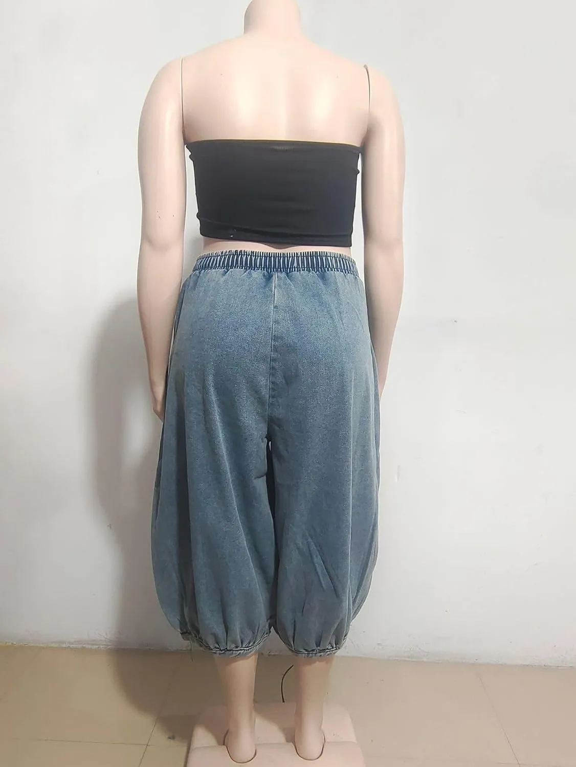 Molisry Women's Denim Harem Pants High Waisted Elastic Y2K Loose Fit Wide Leg Baggy Capri Jeans Casual Streetwear