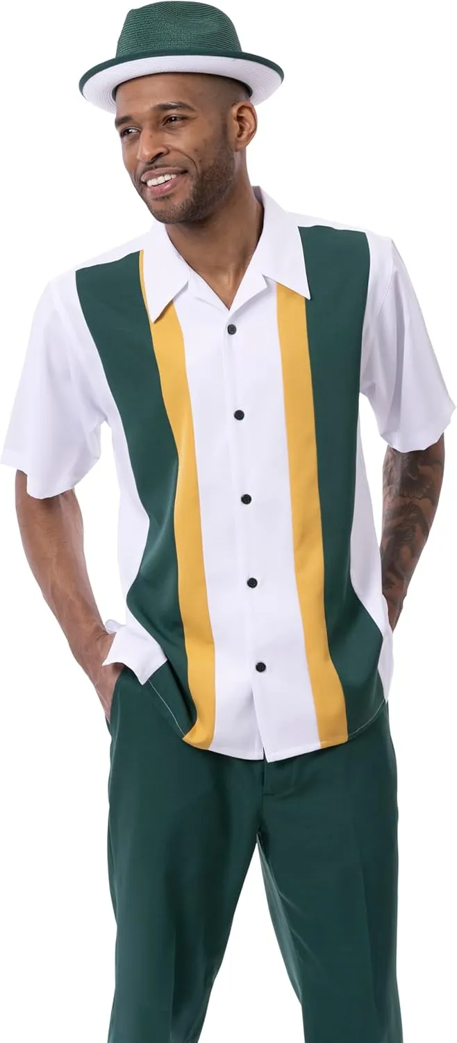 MONTIQUE Men's Walking Suit  Short Sleeve Button-Up Shirt & Relaxed-Fit Cuffed Pants - 2410