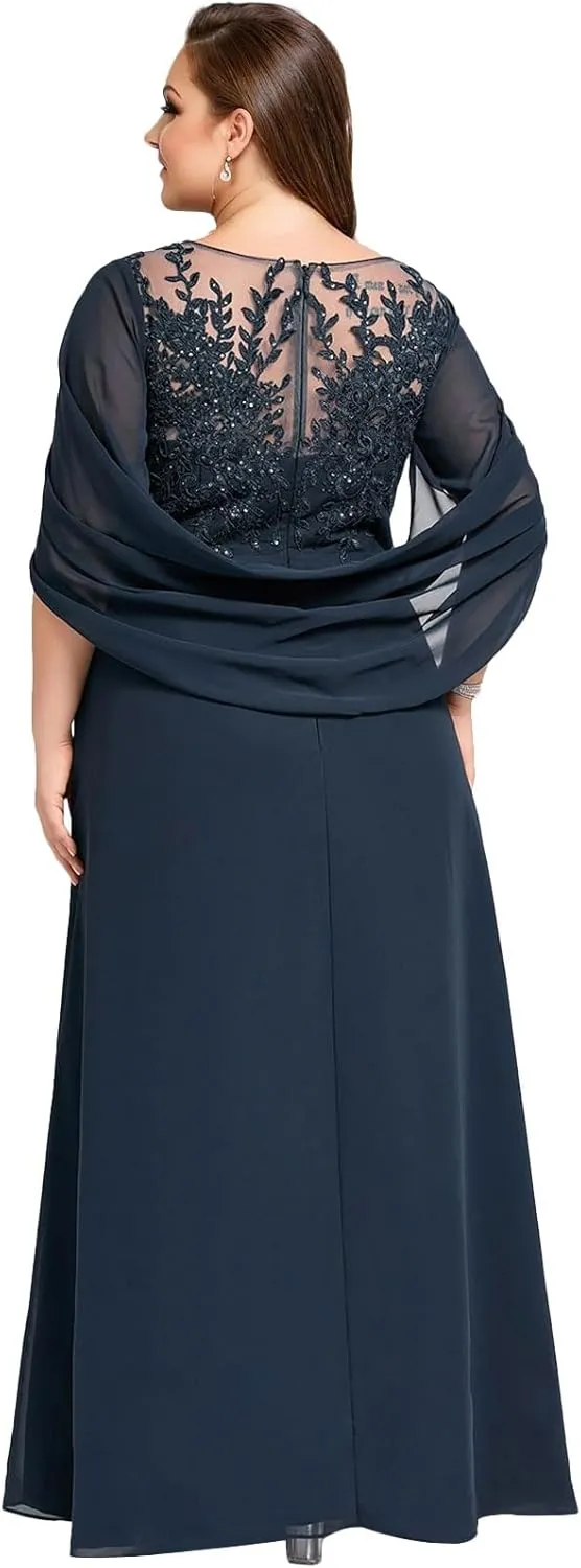 Mother of The Bride Dresses Pleated Sequins Plus Size Formal Evening Dress Lace Appliques Long Chiffon Evening Dress