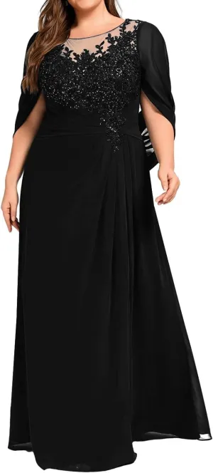 Mother of The Bride Dresses Pleated Sequins Plus Size Formal Evening Dress Lace Appliques Long Chiffon Evening Dress