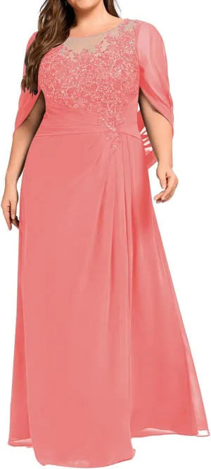 Mother of The Bride Dresses Pleated Sequins Plus Size Formal Evening Dress Lace Appliques Long Chiffon Evening Dress