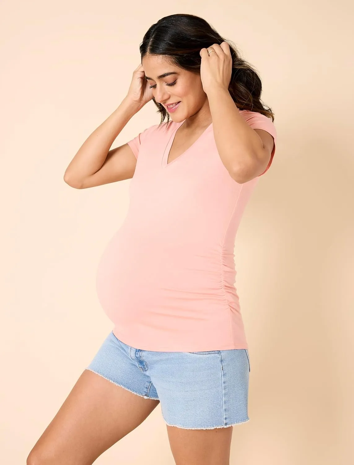 Motherhood Maternity Women's Under The Belly Cutoff Denim Pregnancy Short