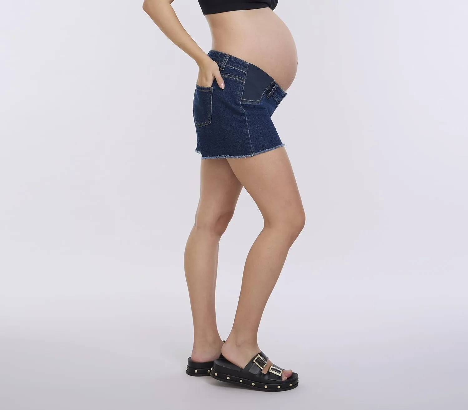 Motherhood Maternity Women's Under The Belly Cutoff Denim Pregnancy Short
