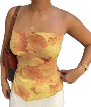 Muineobuka Women Y2k Floral Tube Tops Flower Print Strapless Sleeveless Bandeau Tops Summer Going Out Cropped Tube Tops