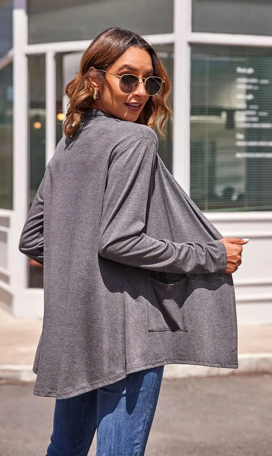 Newchoice Womens Long Sleeve Cardigans Lightweight Soft Open Front Drape Cardigan Dusters with Pockets