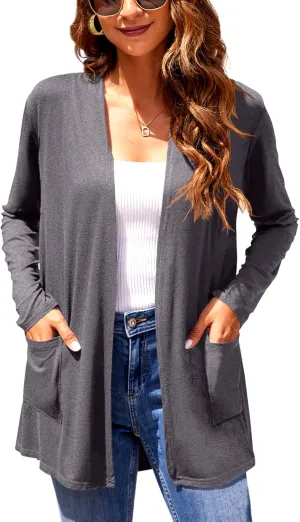 Newchoice Womens Long Sleeve Cardigans Lightweight Soft Open Front Drape Cardigan Dusters with Pockets
