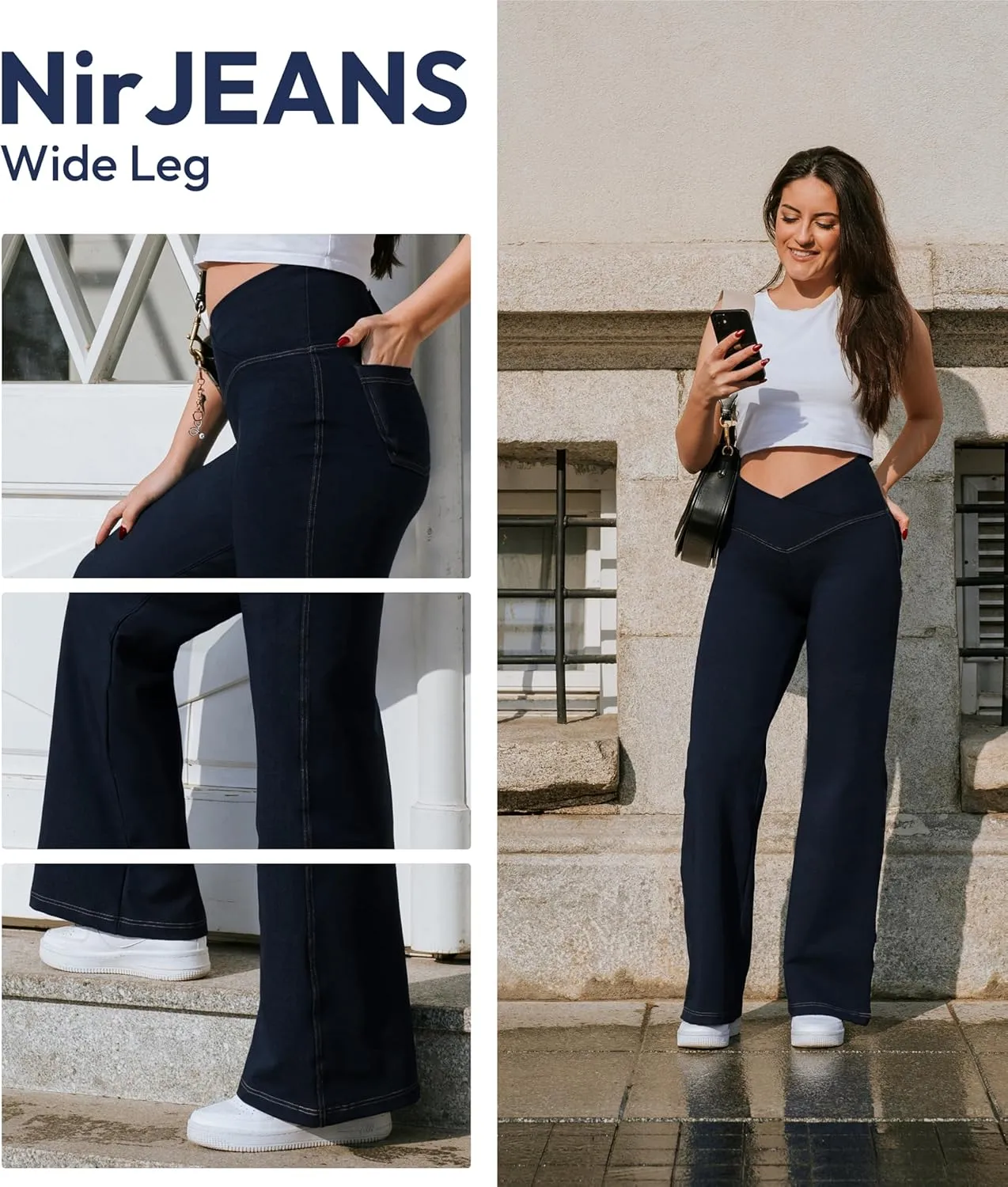 Nirlon Wide Leg Crossover Jeggings - Wide Leg Womens Jeans Jeggings for Women Tummy Control Women's Jeans Leggings with Flare