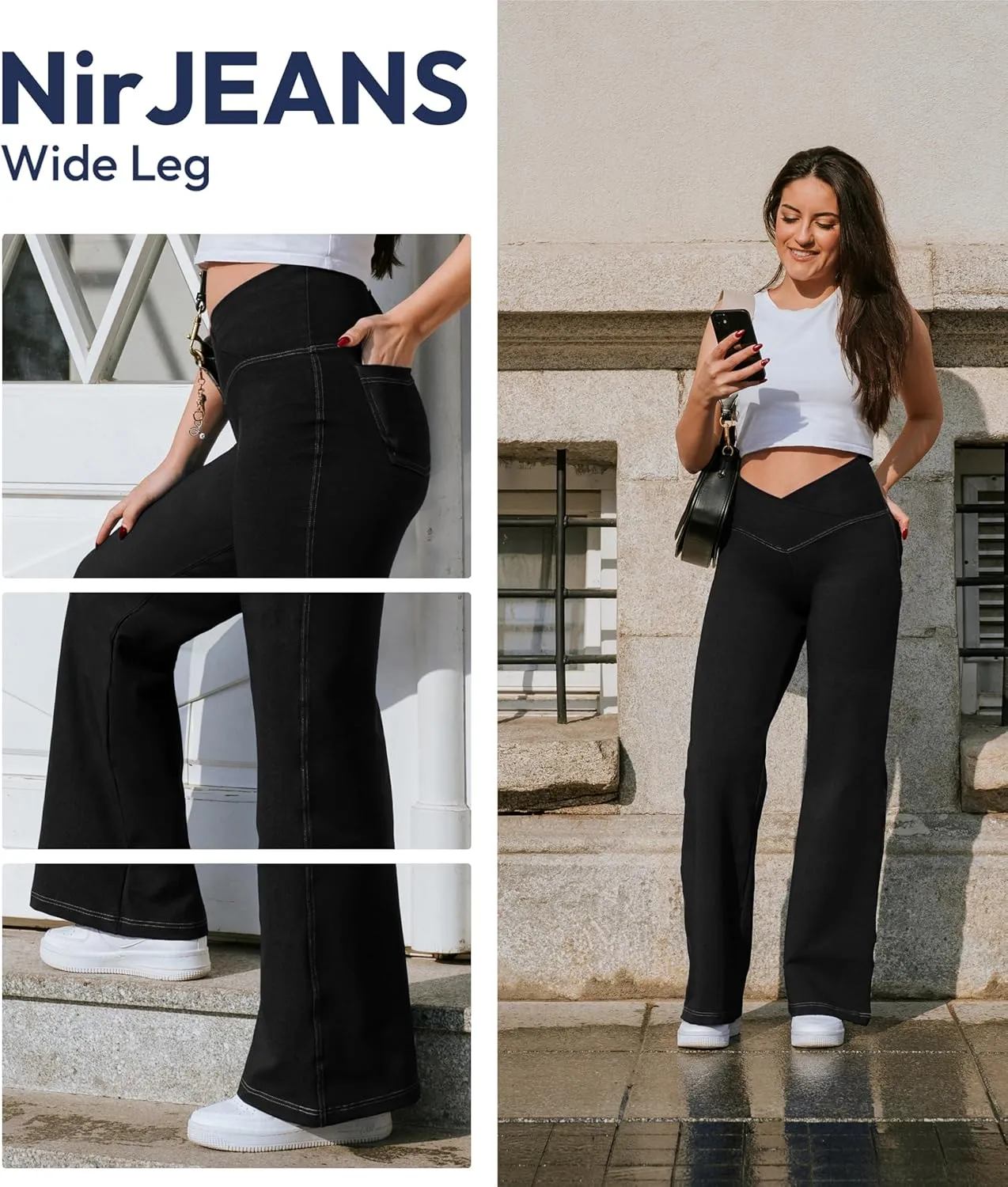 Nirlon Wide Leg Crossover Jeggings - Wide Leg Womens Jeans Jeggings for Women Tummy Control Women's Jeans Leggings with Flare