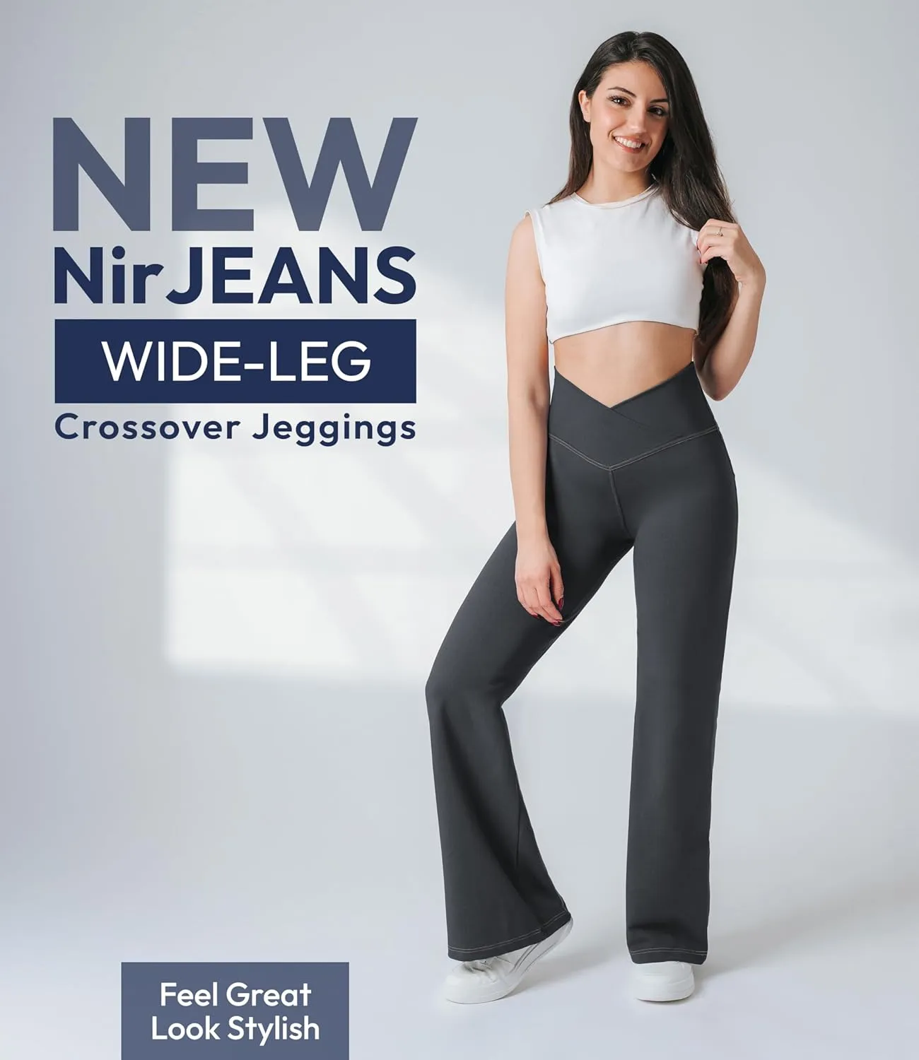 Nirlon Wide Leg Crossover Jeggings - Wide Leg Womens Jeans Jeggings for Women Tummy Control Women's Jeans Leggings with Flare