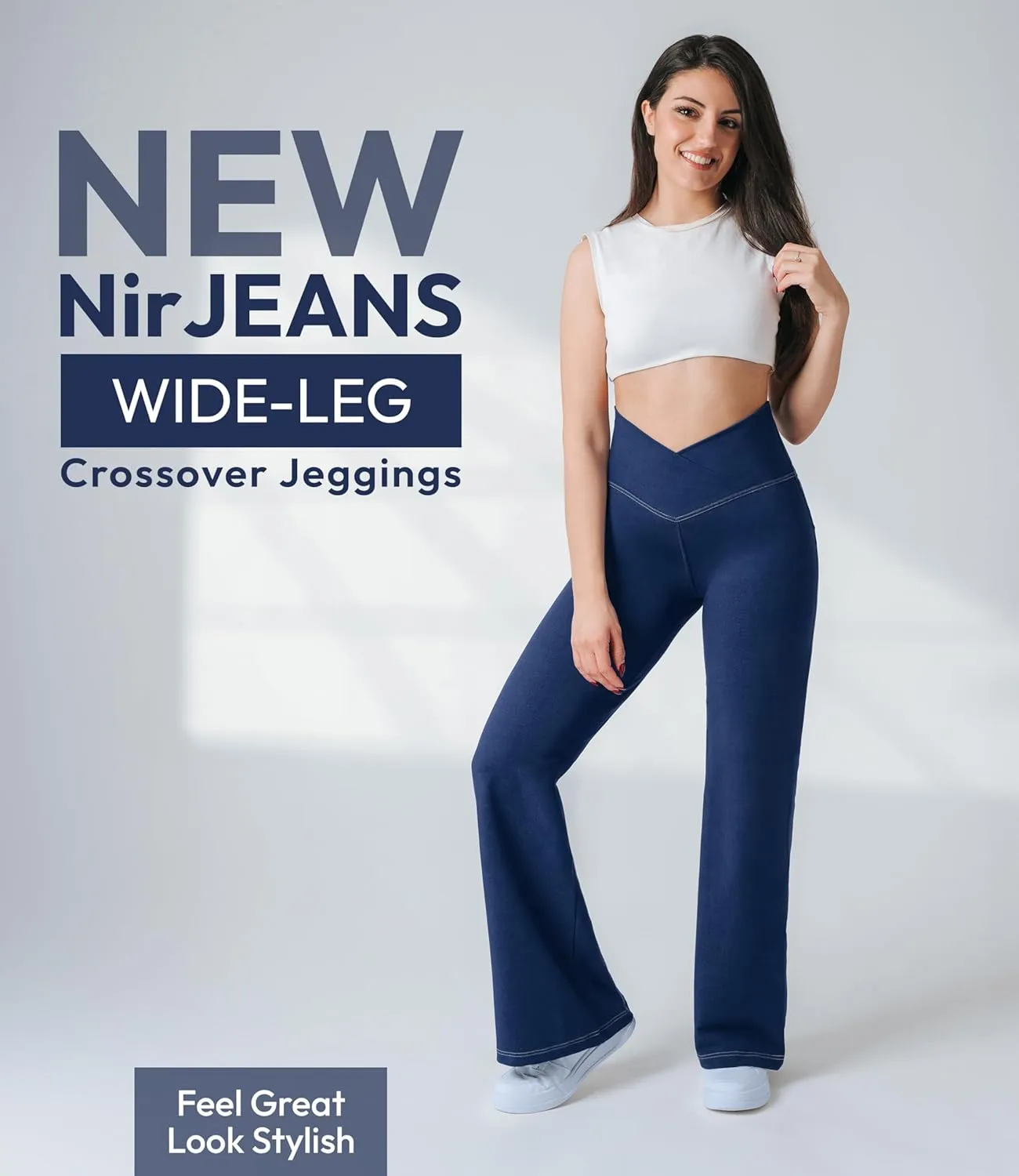 Nirlon Wide Leg Crossover Jeggings - Wide Leg Womens Jeans Jeggings for Women Tummy Control Women's Jeans Leggings with Flare