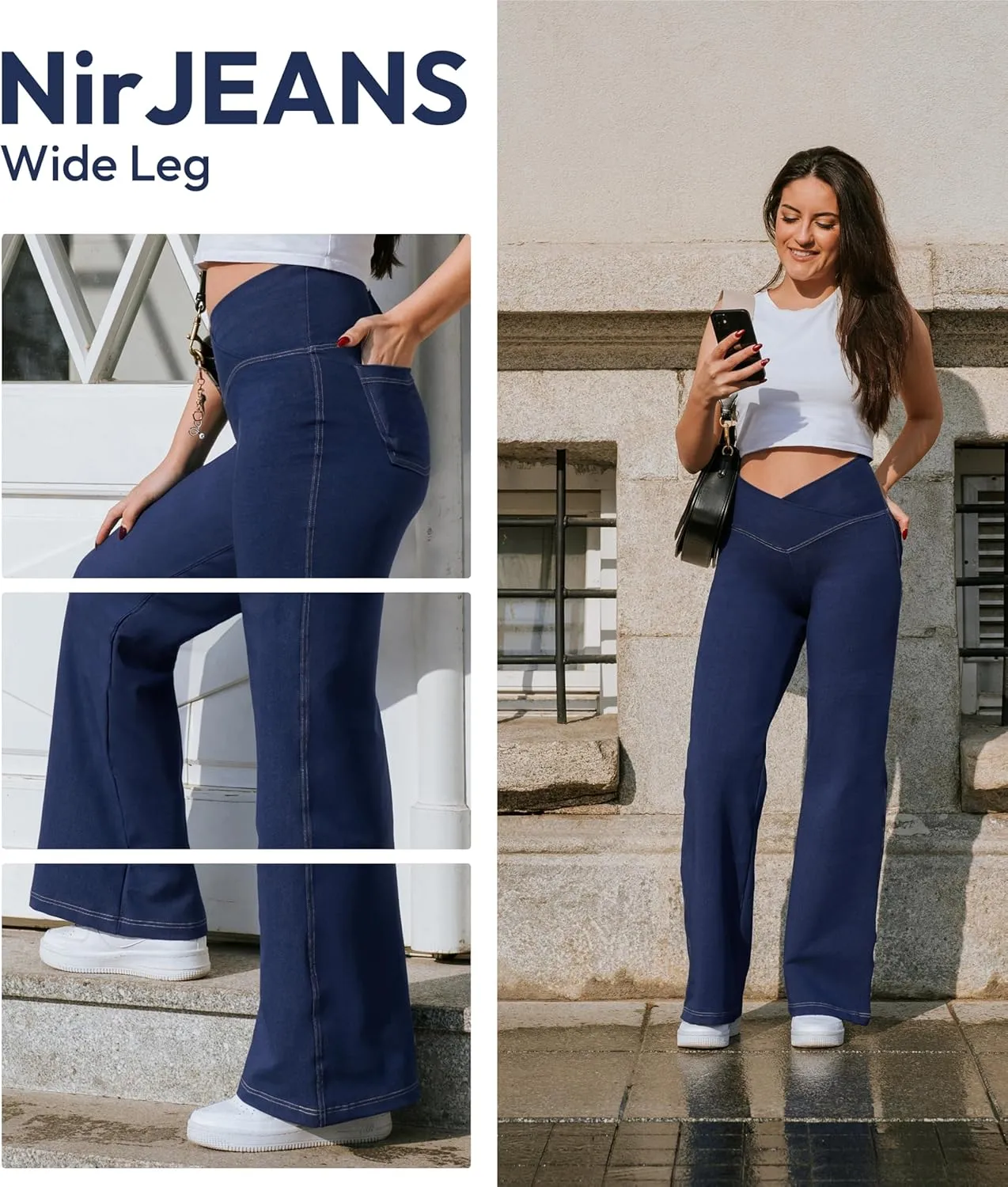 Nirlon Wide Leg Crossover Jeggings - Wide Leg Womens Jeans Jeggings for Women Tummy Control Women's Jeans Leggings with Flare