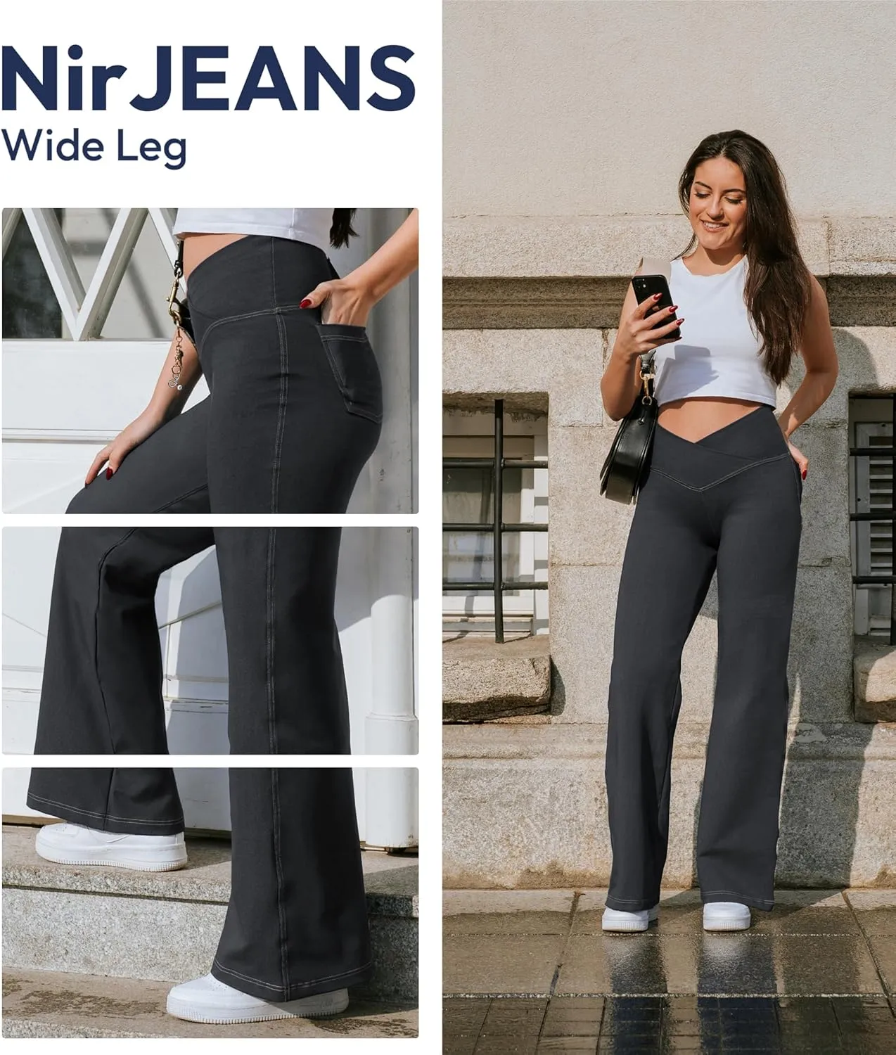 Nirlon Wide Leg Crossover Jeggings - Wide Leg Womens Jeans Jeggings for Women Tummy Control Women's Jeans Leggings with Flare