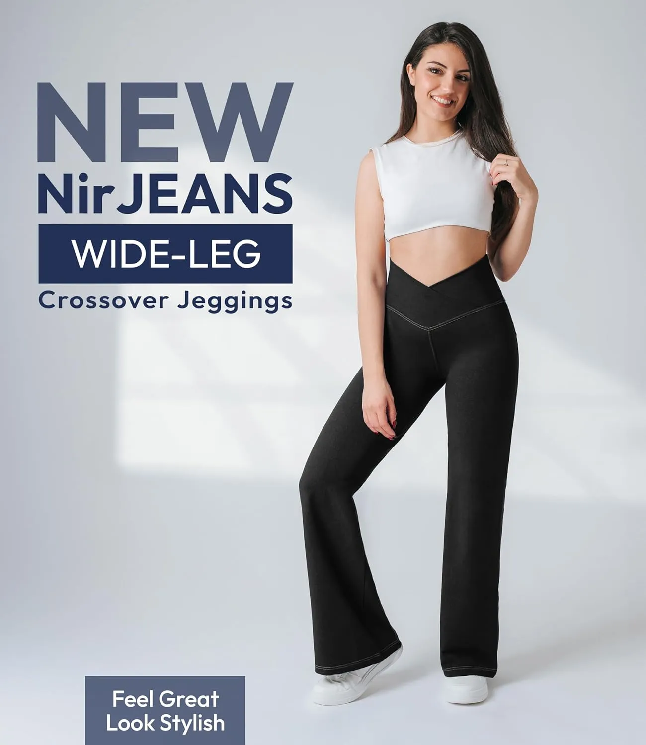 Nirlon Wide Leg Crossover Jeggings - Wide Leg Womens Jeans Jeggings for Women Tummy Control Women's Jeans Leggings with Flare