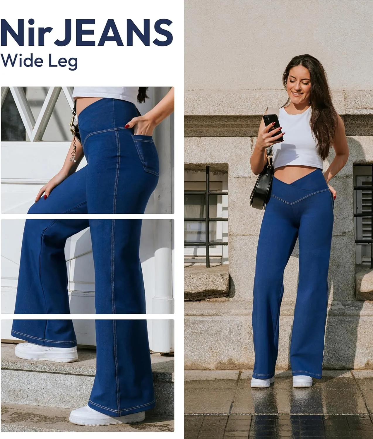 Nirlon Wide Leg Crossover Jeggings - Wide Leg Womens Jeans Jeggings for Women Tummy Control Women's Jeans Leggings with Flare