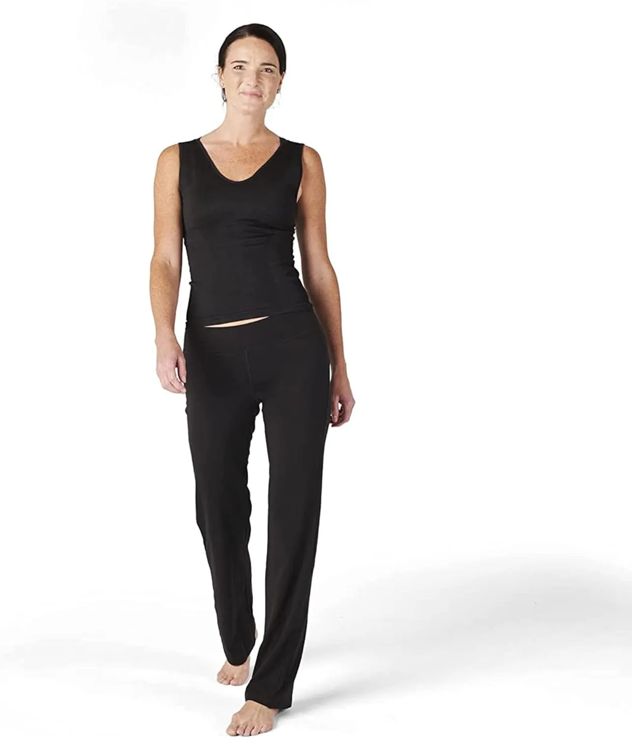 No Nonsense Lounge Yoga Pants Black Flared Cotton Leggings, 32.5 Inseam, Wide Waistband, No Show Coverage, Relaxed Flare Leg