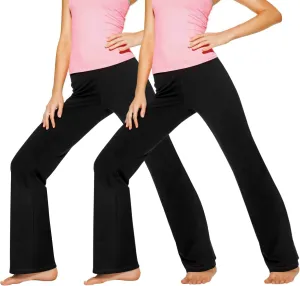 No Nonsense Lounge Yoga Pants Black Flared Cotton Leggings, 32.5 Inseam, Wide Waistband, No Show Coverage, Relaxed Flare Leg