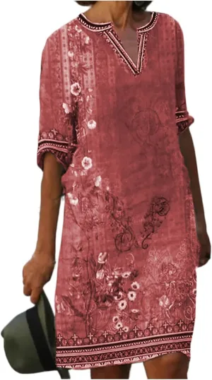OIOLOYJM Plus Size Summer Dresses for Women 2025 Plus Size Dresses for Curvy Women 3/4 Sleeve Casual Boho Kaftan Dresses