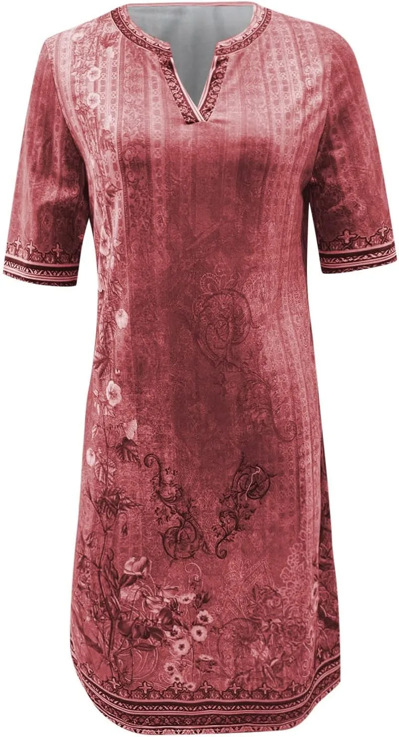 OIOLOYJM Plus Size Summer Dresses for Women 2025 Plus Size Dresses for Curvy Women 3/4 Sleeve Casual Boho Kaftan Dresses