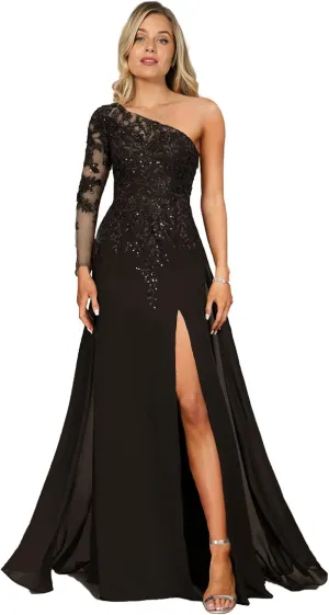 One Shoulder Mother of The Bride Dresses Lace Appliques Formal Dresses Long Chiffon Evening Gown High Slit