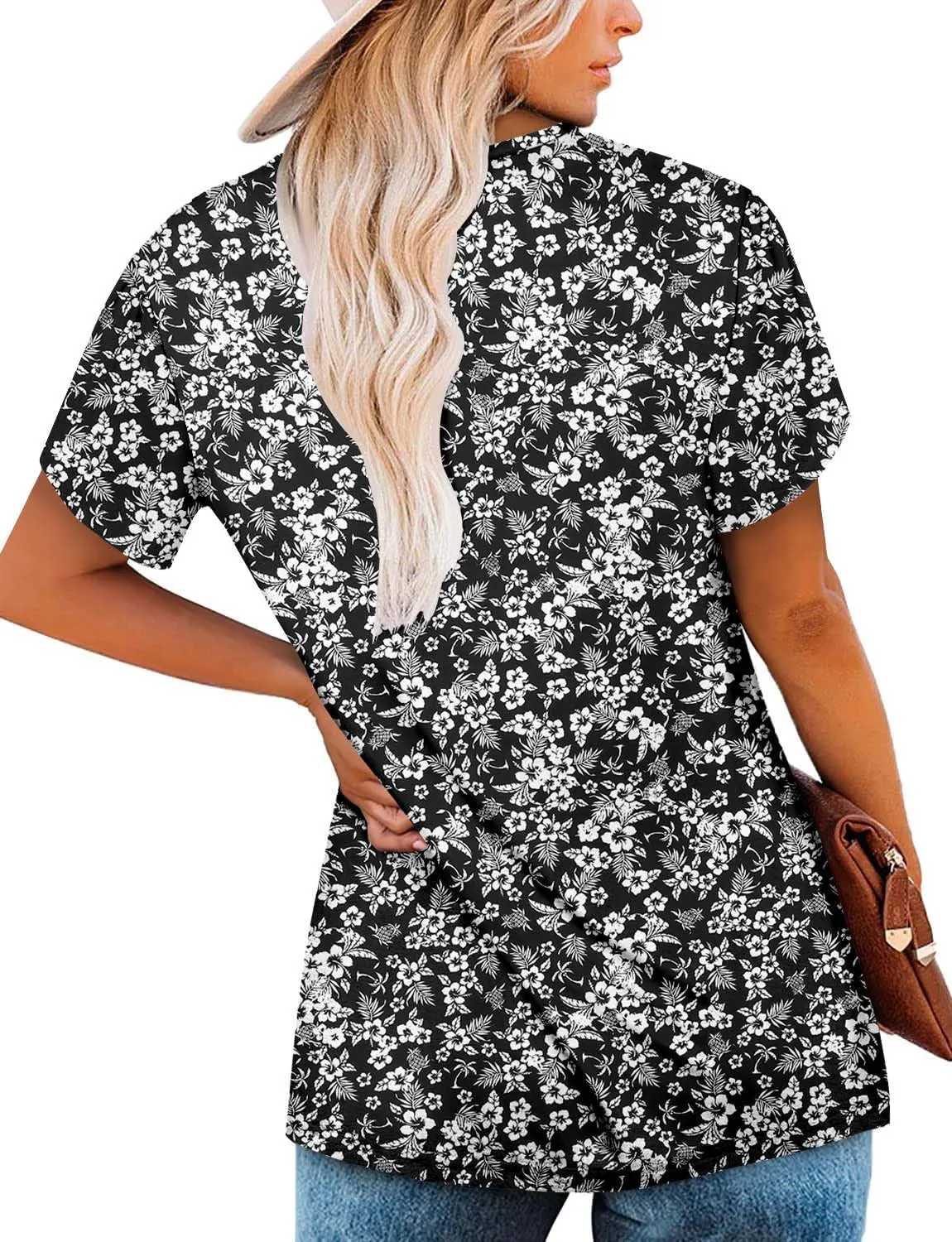 onlypuff Womens Tops Short Sleeve Shirts for Women V Neck Summer Tunic Tops Ladies Blouses Casual Loose Fit