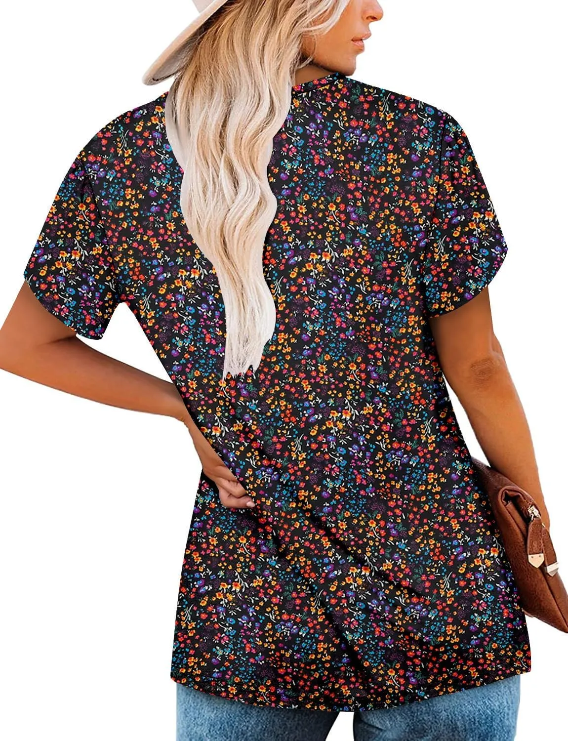 onlypuff Womens Tops Short Sleeve Shirts for Women V Neck Summer Tunic Tops Ladies Blouses Casual Loose Fit
