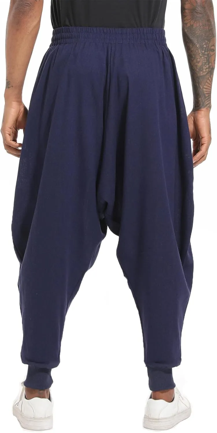 PACEIADTA Mens Casual Harem Pants Baggy Aladdin Hippie Elastic Waist Drop Crotch Trousers