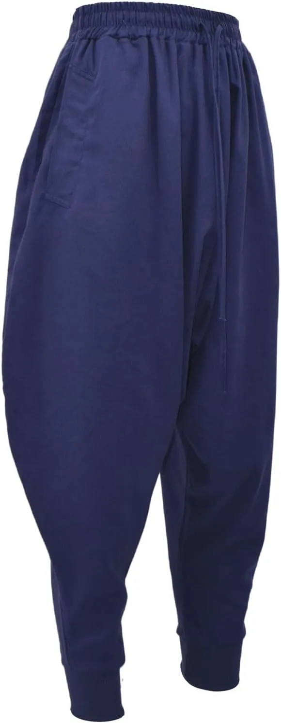 PACEIADTA Mens Casual Harem Pants Baggy Aladdin Hippie Elastic Waist Drop Crotch Trousers