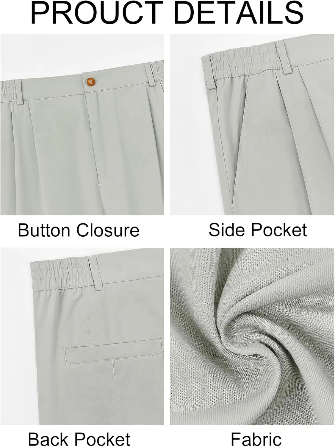 PASLTER Mens Chinos Pants Casual Elastic Waist Flat Front Relaxed Fit Dress Suit Pants Cotton Slacks