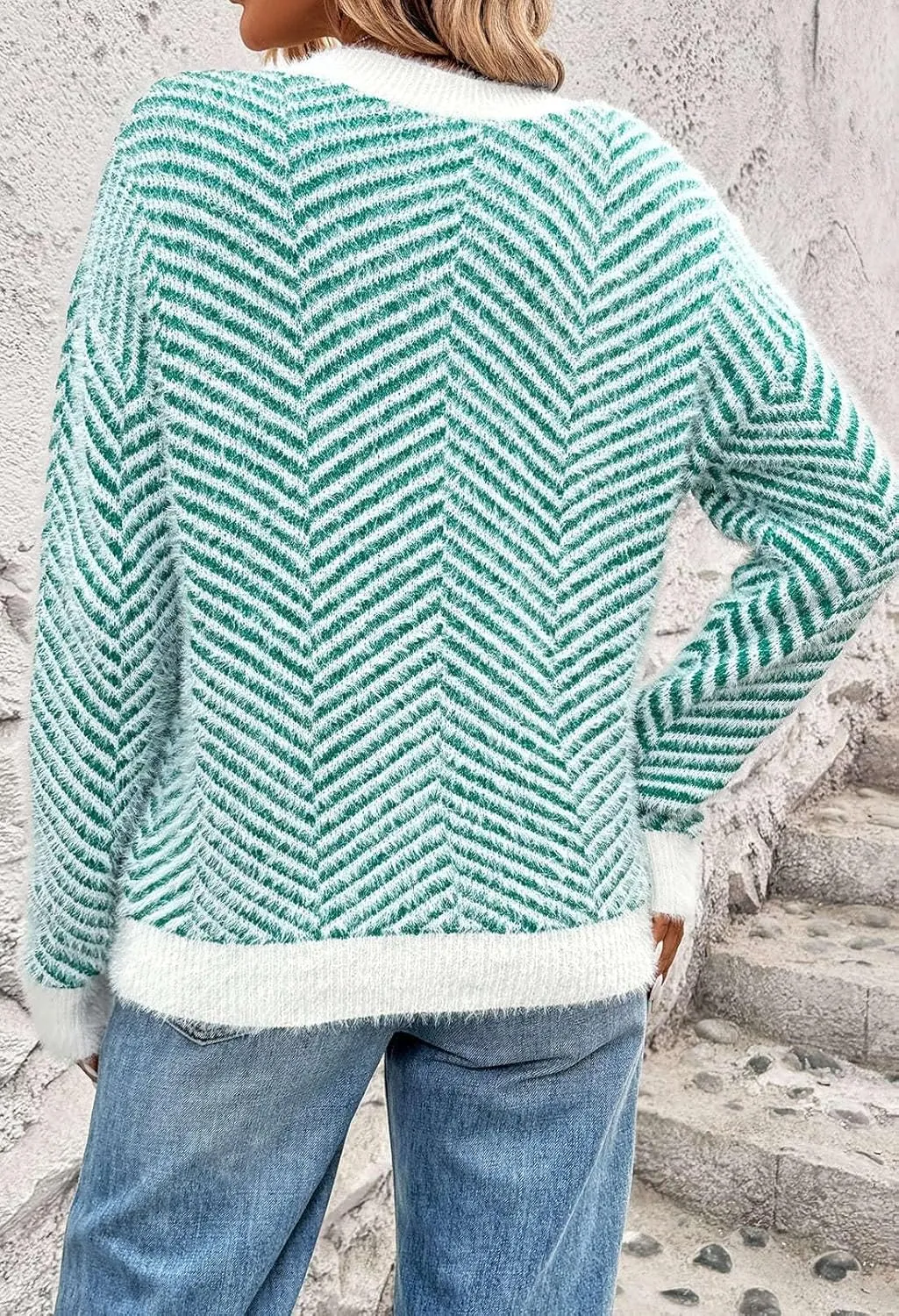 Pink Queen Women's Fuzzy Sweater Cardigans 2024 Long Sleeve Button Down Open Front Stripe Color Block Knit Cardigan Outerwear