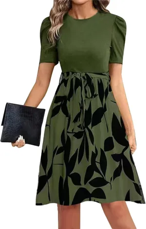 Plus Size Summer Dresses Women Trendy Floral Print Short Sleeve Sundress Elegant Ruffle Cocktail A Line Flowy Dress