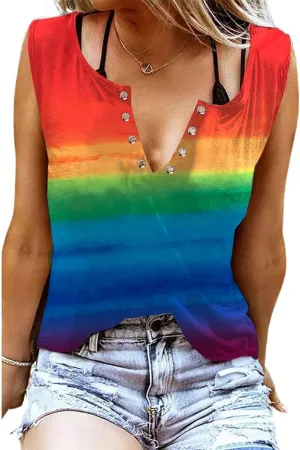 Pride Tank Top for Women Rainbow Gay Graphic Tees LGBTQ Equality Sleeveless Shirts Lesbian Tie Dye Casual V-Neck Tops