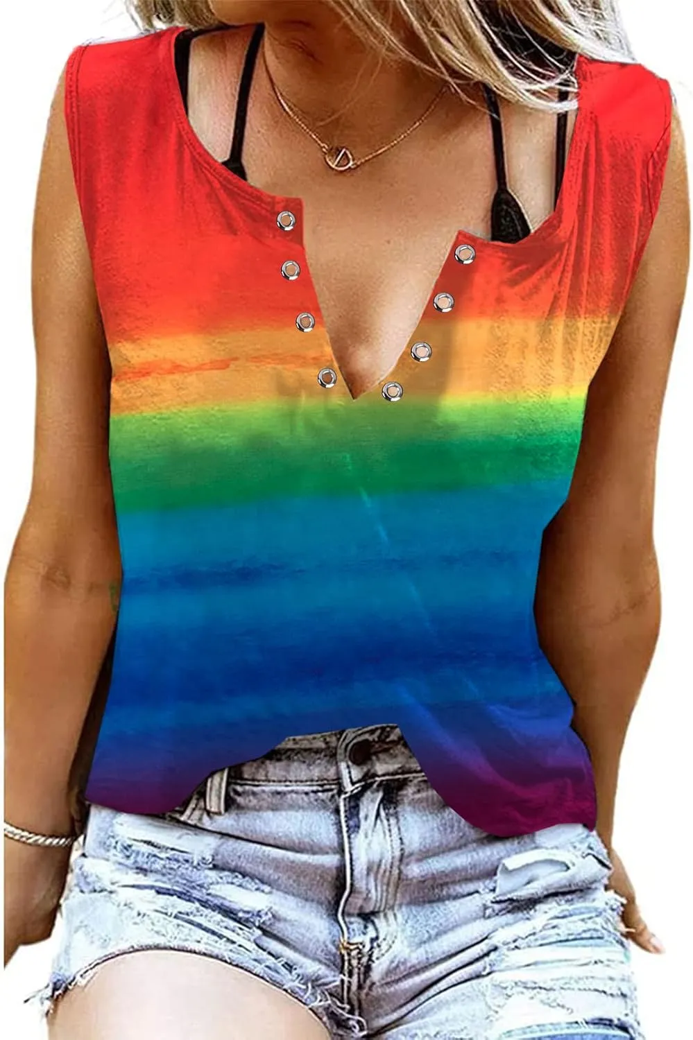 Pride Tank Top for Women Rainbow Gay Graphic Tees LGBTQ Equality Sleeveless Shirts Lesbian Tie Dye Casual V-Neck Tops