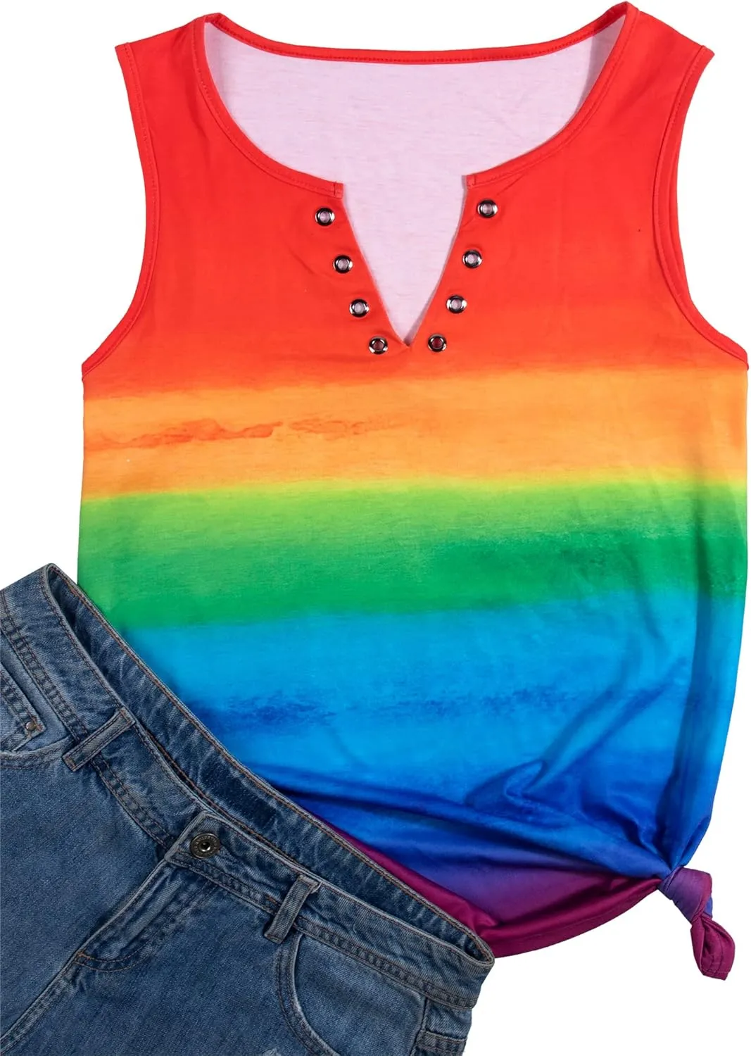 Pride Tank Top for Women Rainbow Gay Graphic Tees LGBTQ Equality Sleeveless Shirts Lesbian Tie Dye Casual V-Neck Tops