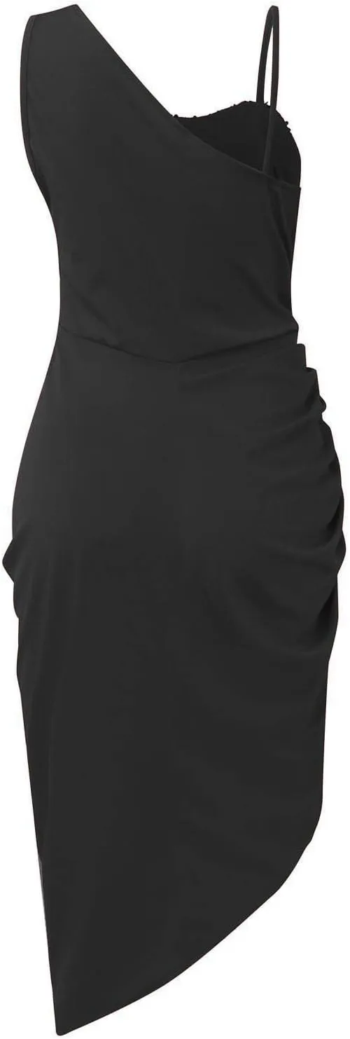 Prom Dresses for Women 2024 Sleeveless One Shoulder High Split Ruched Bodycon Cocktail Sequin Evening Party Midi Dress