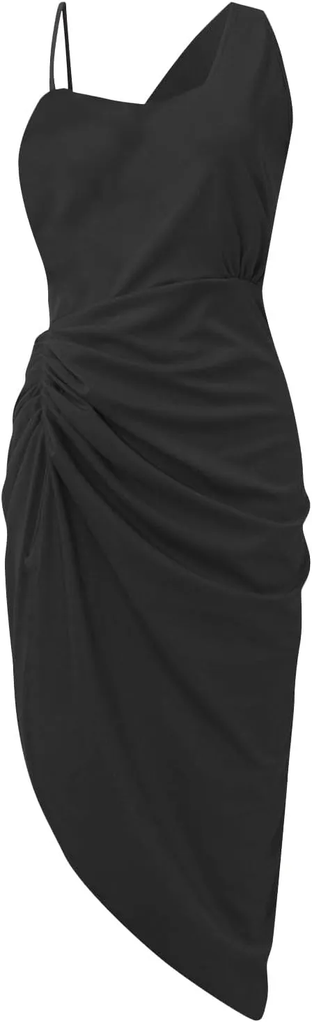 Prom Dresses for Women 2024 Sleeveless One Shoulder High Split Ruched Bodycon Cocktail Sequin Evening Party Midi Dress