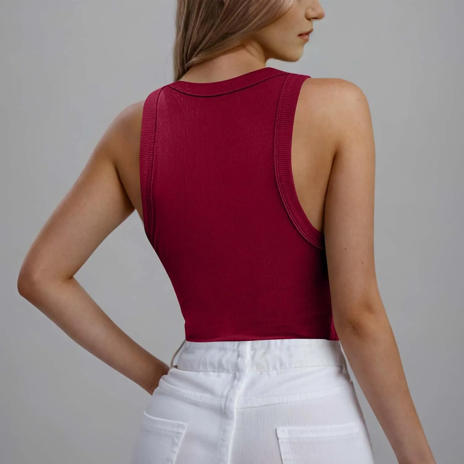 Racerback Tank Tops for Women Built in Bra Summer Casual Shirts Gym Yoga Workout Sports Bras Ribbed Padded Camisole