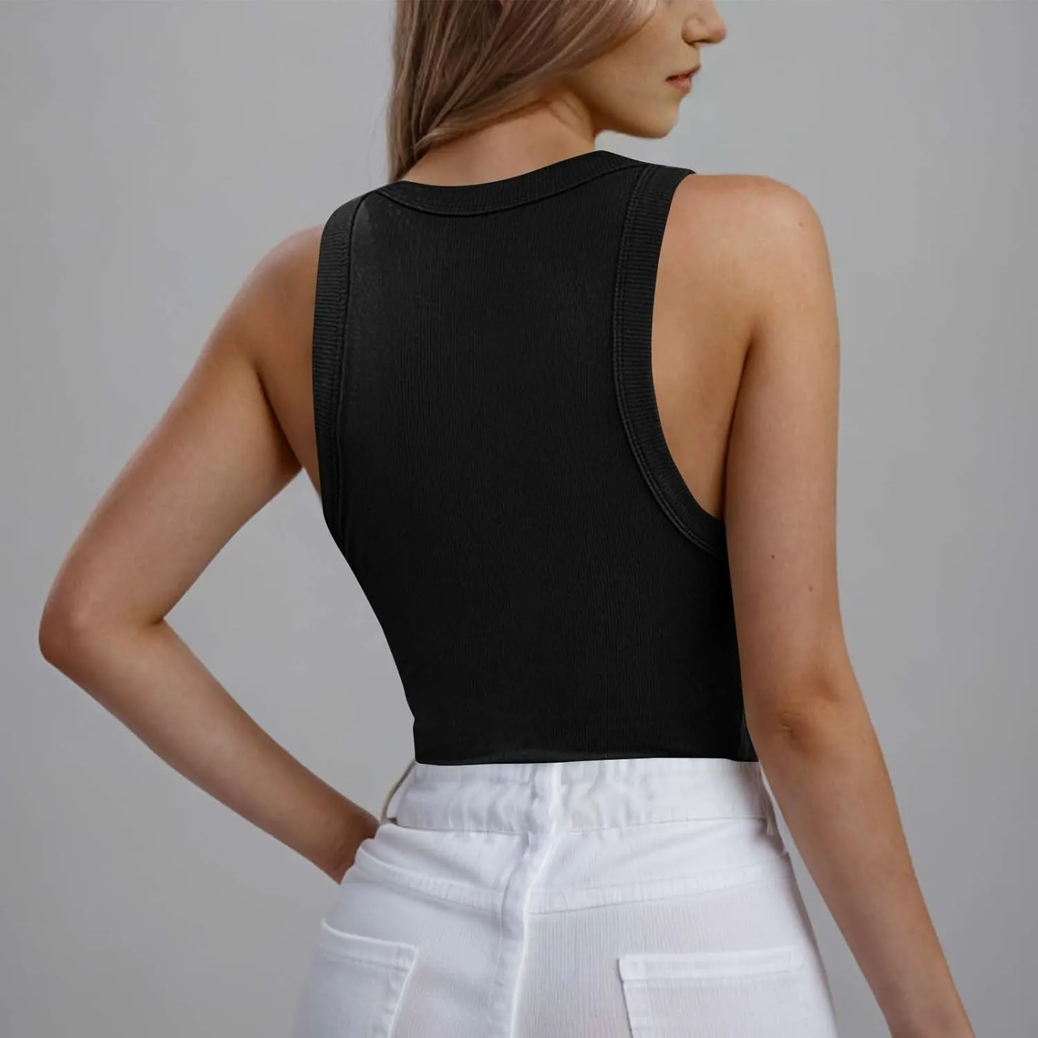 Racerback Tank Tops for Women Built in Bra Summer Casual Shirts Gym Yoga Workout Sports Bras Ribbed Padded Camisole