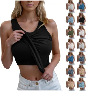 Racerback Tank Tops for Women Built in Bra Summer Casual Shirts Gym Yoga Workout Sports Bras Ribbed Padded Camisole