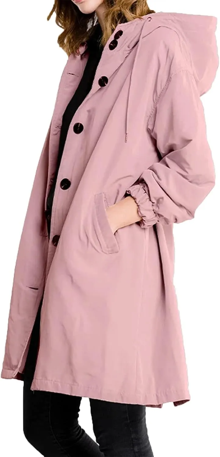 rain jackets for women waterproof Light buttons hooded Raincoat Windbreaker long sleeve Outdoor Trench Coats tops
