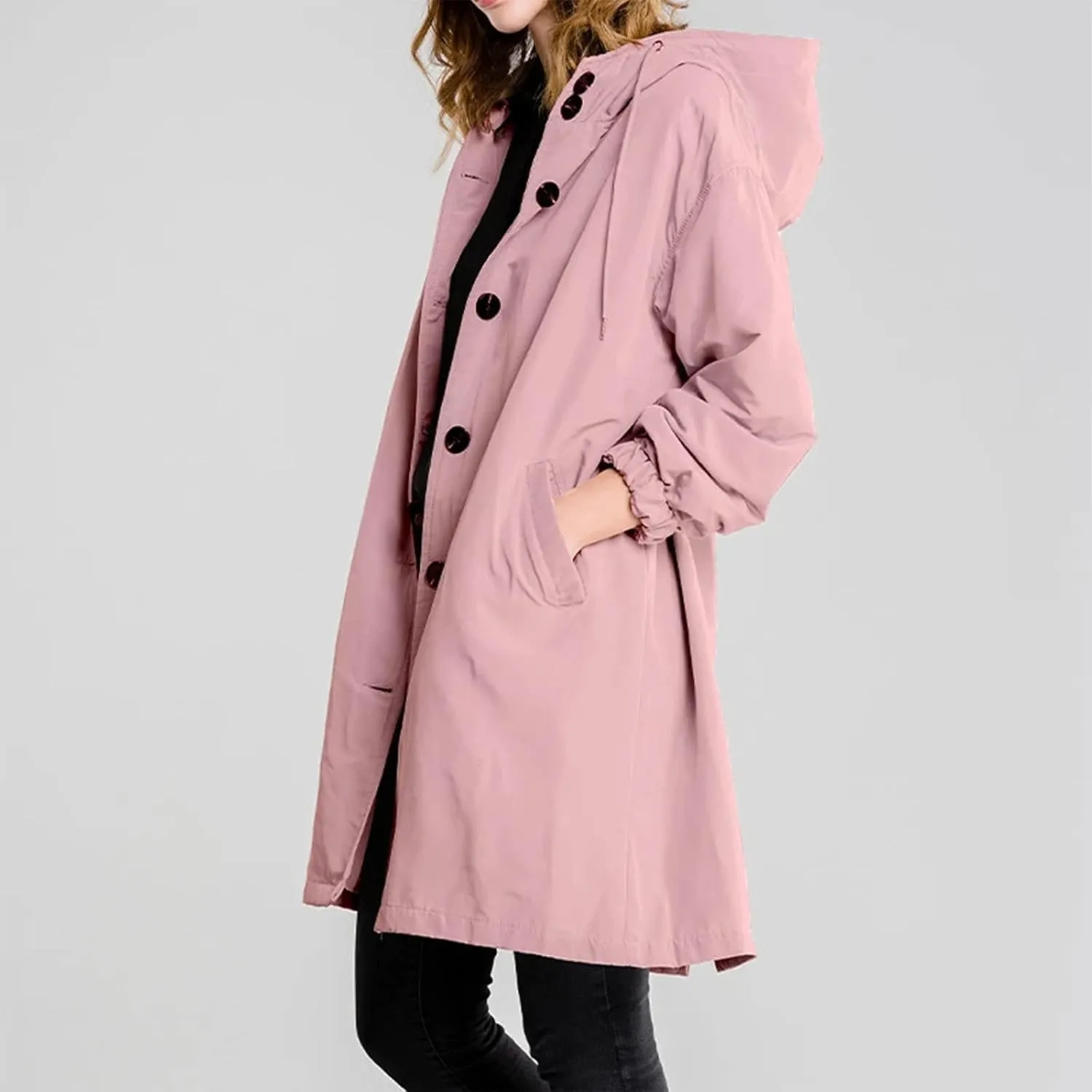 rain jackets for women waterproof Light buttons hooded Raincoat Windbreaker long sleeve Outdoor Trench Coats tops