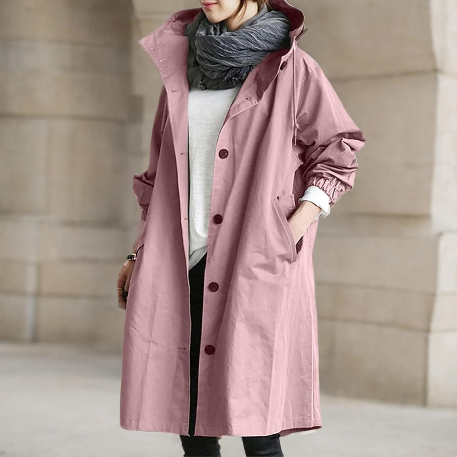 rain jackets for women waterproof Light buttons hooded Raincoat Windbreaker long sleeve Outdoor Trench Coats tops