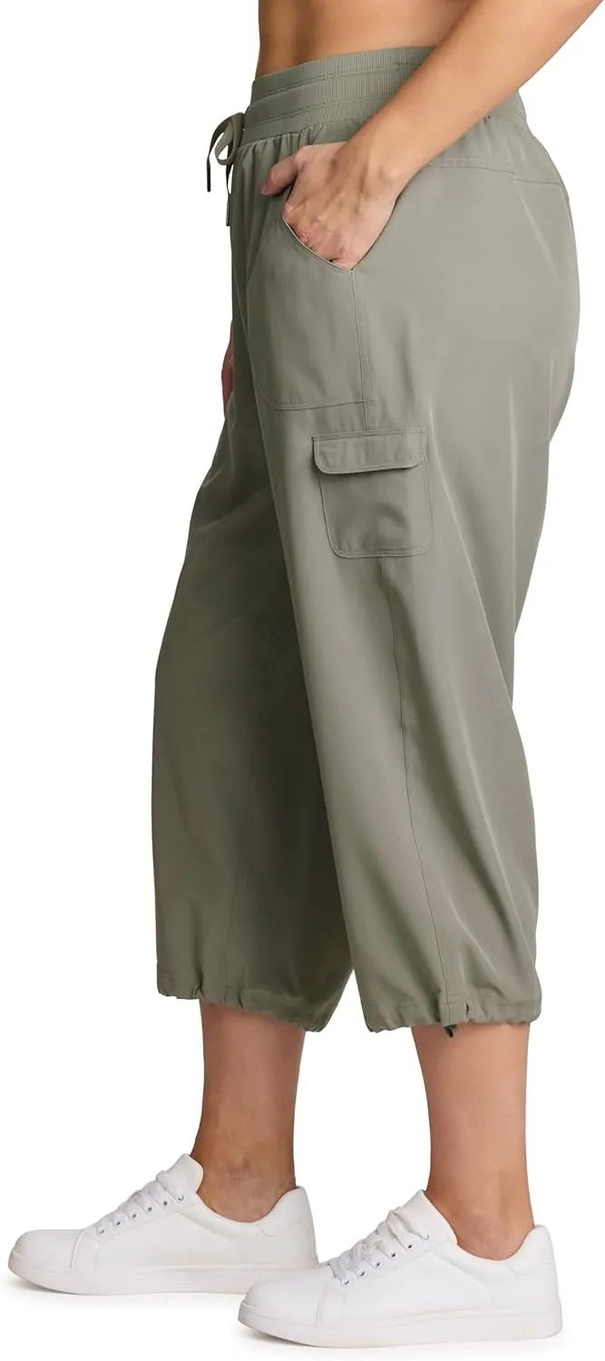 RBX Active Women's Plus Size Fashion Lightweight Woven Body Skimming Drawstring Cargo Capri Pant