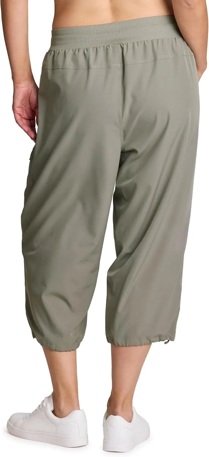 RBX Active Women's Plus Size Fashion Lightweight Woven Body Skimming Drawstring Cargo Capri Pant