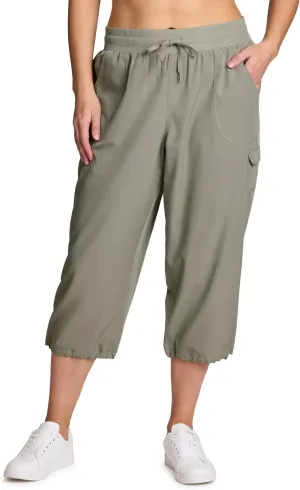 RBX Active Women's Plus Size Fashion Lightweight Woven Body Skimming Drawstring Cargo Capri Pant